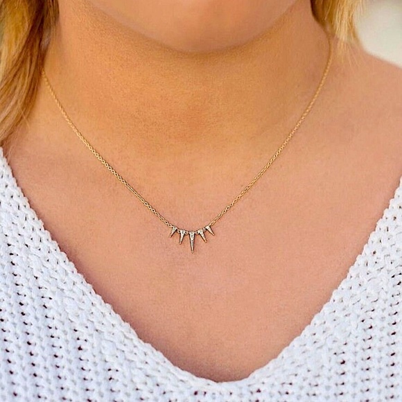 Gold Spike CZ Necklace, Spike Elongate, Minimalist, Dainty Design Fashion - Picture 4 of 9